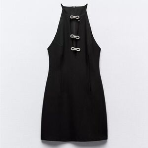Zara Black Sheath Dress with Halter Neckline and Silver Details